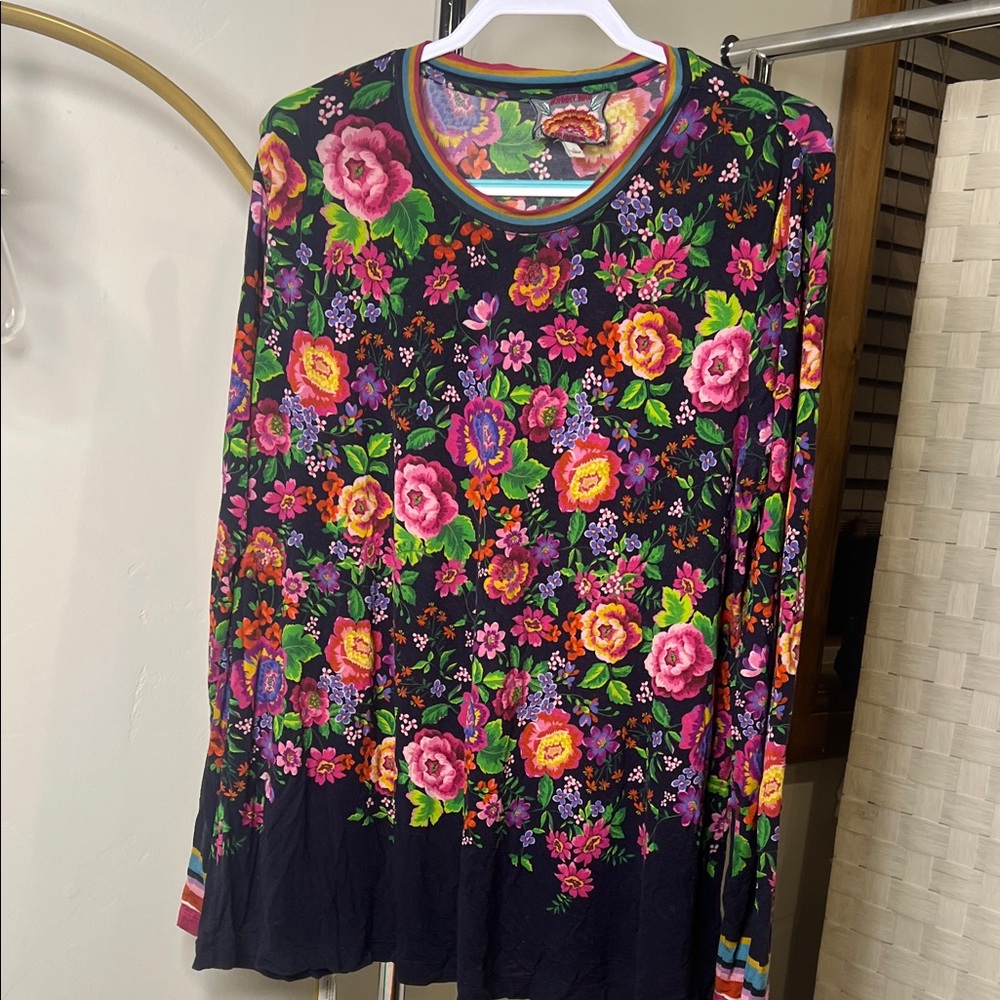Johnny Was Floral Boho Long Sleeve Top Multicolor Print Size L